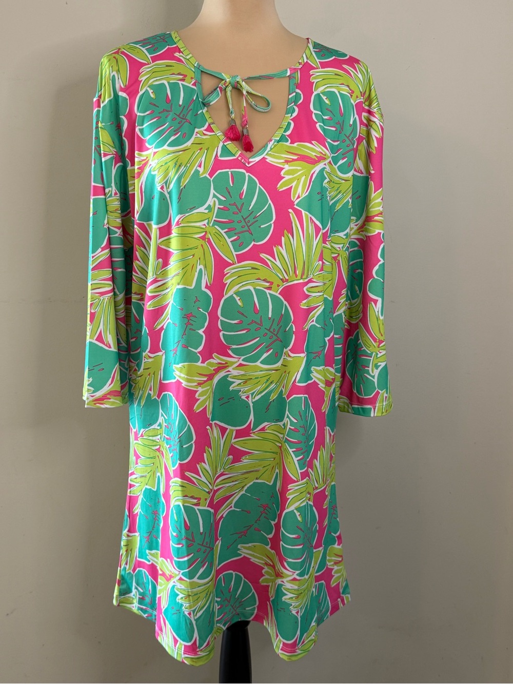 Viv & Lou tropical preppy midi dress swim coverup SZ LG/XL
